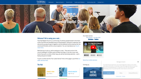 Screenshot of the Thornhill Baptist Church, Southampton website