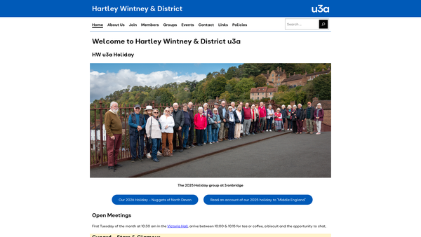 Screenshot of the Hartley Wintney And District U3A website