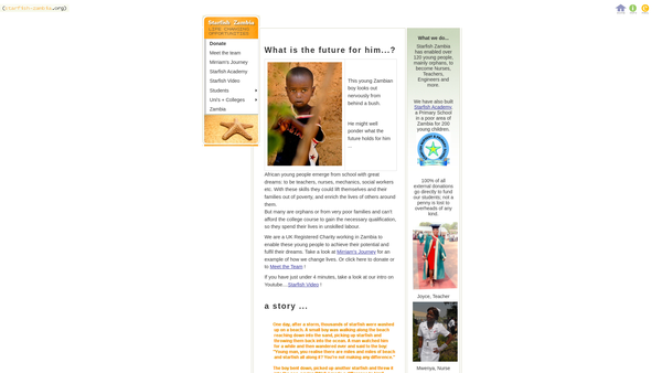 Screenshot of the Starfish Zambia website