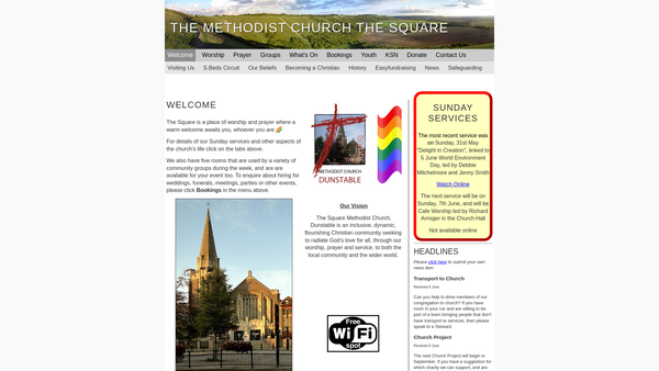 Screenshot of the The Square Methodist Church, Dunstable website
