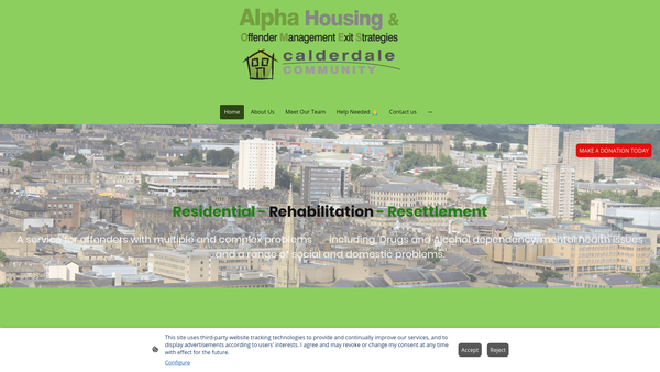 Screenshot of the Alpha House Calderdale website