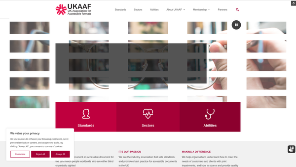 Screenshot of the UK Association For Accessible Formats website