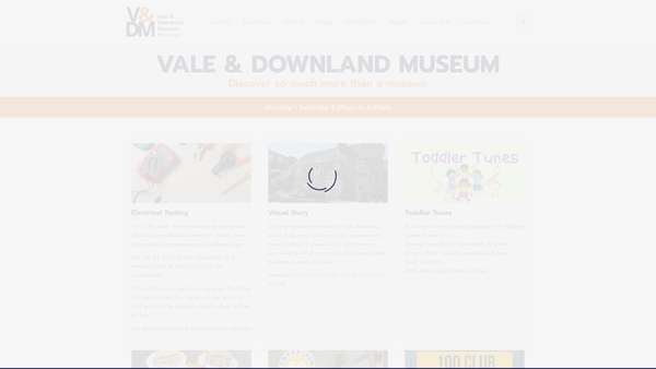 Screenshot of the Vale And Downland Museum (Wantage) website
