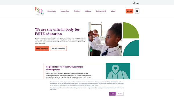Screenshot of the Pshe Association website