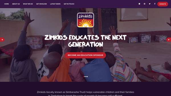Screenshot of the Zimkids website