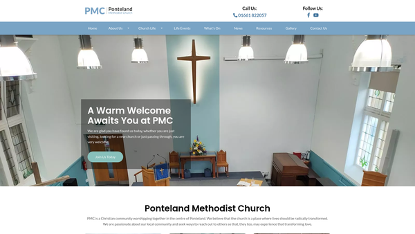 Screenshot of the Ponteland Methodist Church website