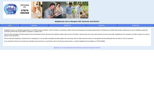 Screenshot of the Neighbourly Care In Hassocks, Burgess Hill And District website