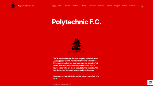 Screenshot of the Polytechnic Football Club website