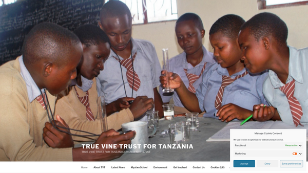 Screenshot of the True Vine Trust For Tanzania website