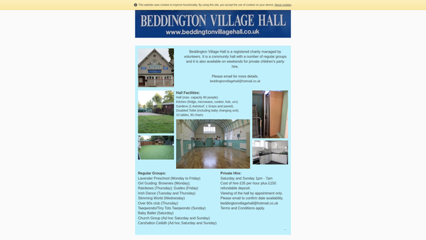 Screenshot of the Beddington Village Hall website