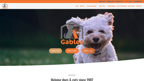 Screenshot of the Gables Farm Dogs And Cats Home website