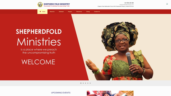 Screenshot of the Shepherdfold Ministry website