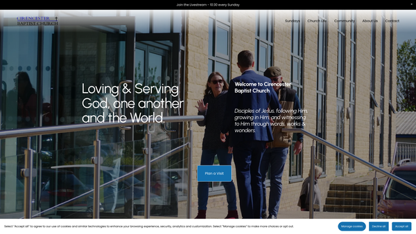 Screenshot of the Cirencester Baptist Church website