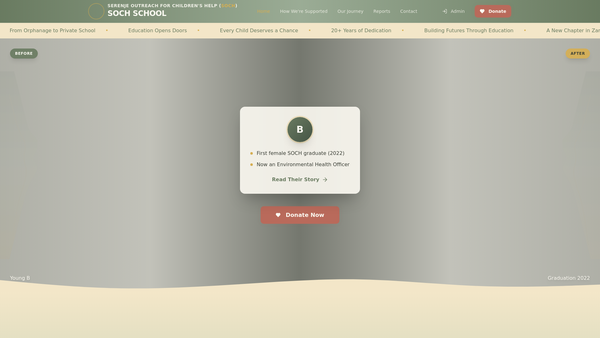 Screenshot of the Serenje Outreach for Children's Help website