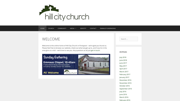 Screenshot of the Hill City Church website