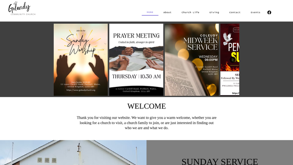 Screenshot of the Goleudy Community Church Criccieth website