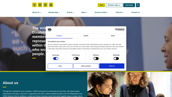 Screenshot of the Voluntary Organisations Disability Group website
