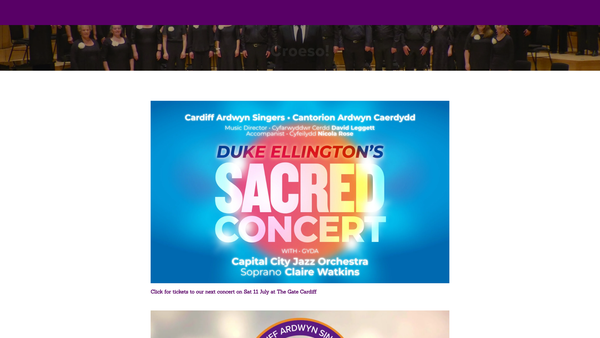 Screenshot of the Cardiff Ardwyn Singers Cantorion Ardwyn Caerdydd website