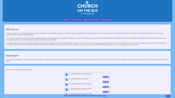 Screenshot of the The Church On The Bus website