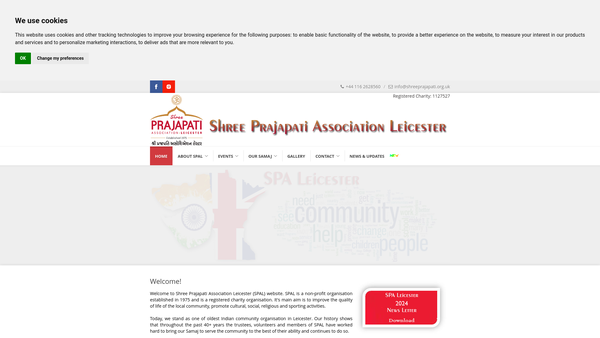 Screenshot of the Shree Prajapati Association Leicester website