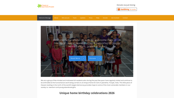 Screenshot of the UK Friends Of Unique Home (Punjab) website