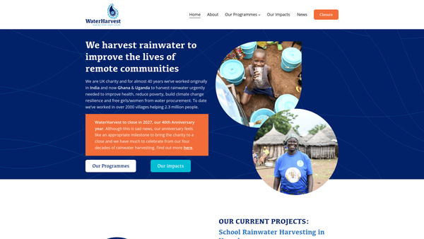 Screenshot of the Waterharvest website