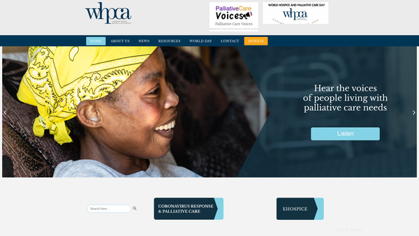 Screenshot of the The Worldwide Hospice Palliative Care Alliance website