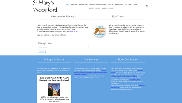 Screenshot of the The Parochial Church Council Of The Ecclesiatical Parish Of St Mary With St Philip And St James, Woodford website