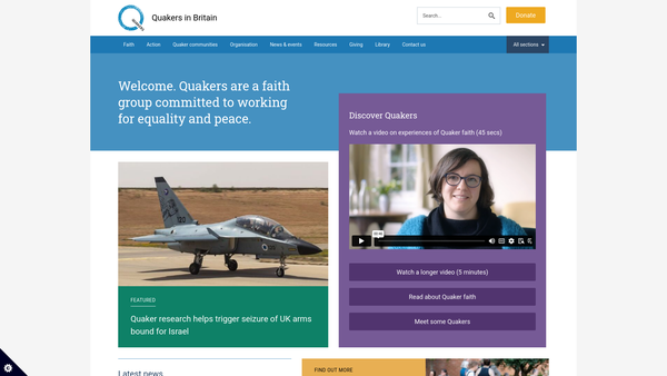 Screenshot of the Britain Yearly Meeting Of The Religious Society Of Friends (Quakers) website