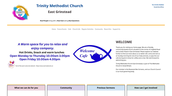 Screenshot of the East Grinstead Trinity Methodist Church website