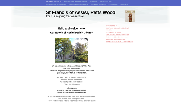 Screenshot of the The Parochial Church Council Of St. Francis, Petts Wood website