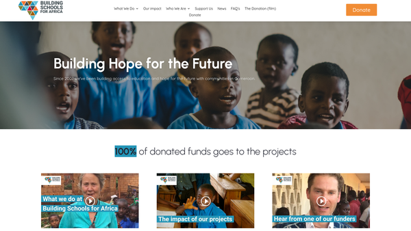 Screenshot of the Building Schools For Africa website