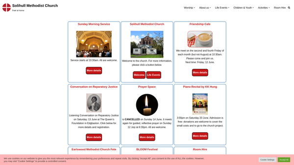 Screenshot of the Solihull Methodist Church website