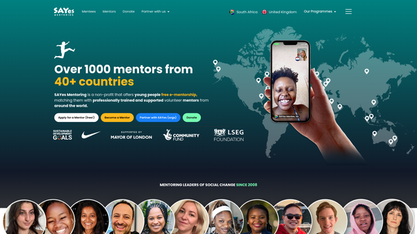 Screenshot of the SAYes Mentoring website