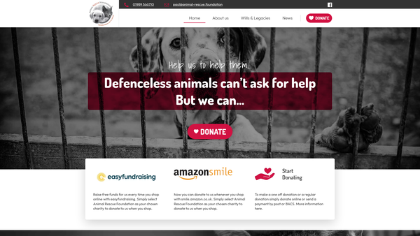 Screenshot of the Animal Rescue Foundation Limited website