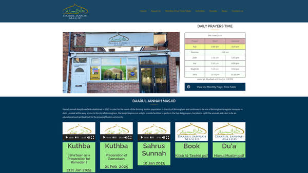 Screenshot of the Daarul Jannah Community Centre And Masjid website