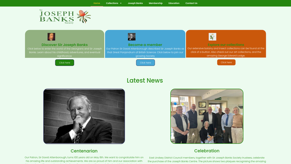 Screenshot of the Sir Joseph Banks Society website