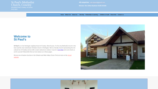 Screenshot of the Crawley Methodist Church website