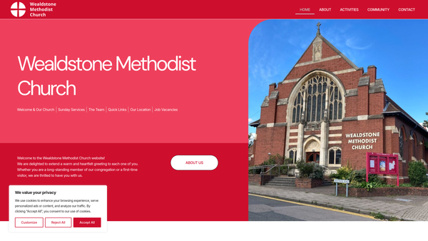 Screenshot of the Wealdstone Methodist Church website