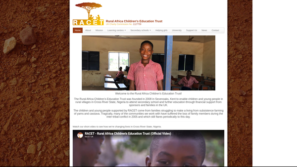 Screenshot of the Rural Africa Childrens Education Trust website
