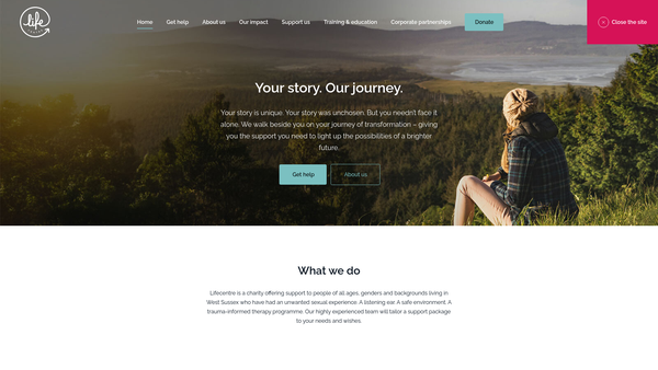 Screenshot of the Life Centre website