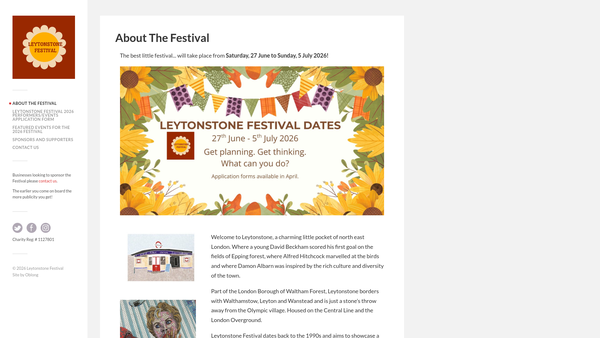 Screenshot of the Leytonstone Festival Association website