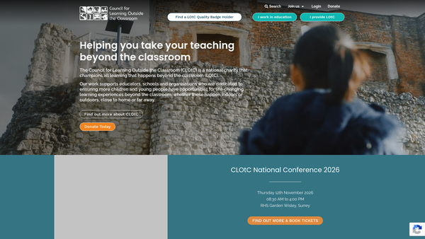 Screenshot of the Council For Learning Outside The Classroom website