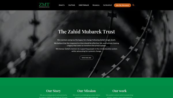 Screenshot of the Zahid Mubarek Trust Ltd website
