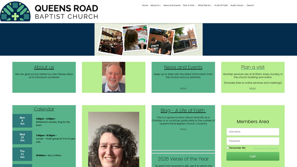 Screenshot of the Queens Road Baptist Church Coventry website