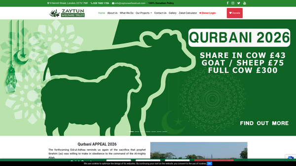 Screenshot of the Zaytun Welfare Trust website