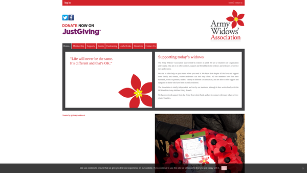 Screenshot of the Army Widows' Association website