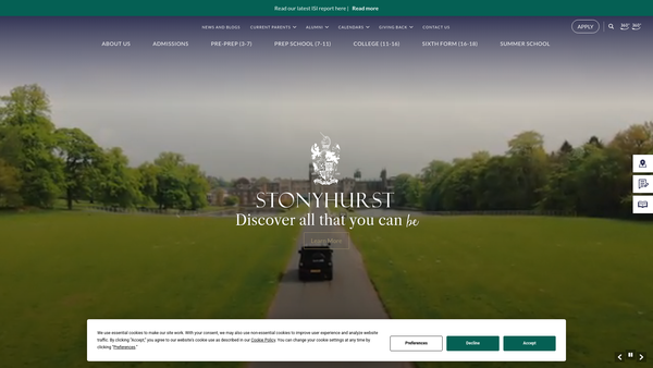 Screenshot of the Stonyhurst website