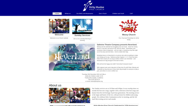 Screenshot of the Kirby Muxloe Free Church website