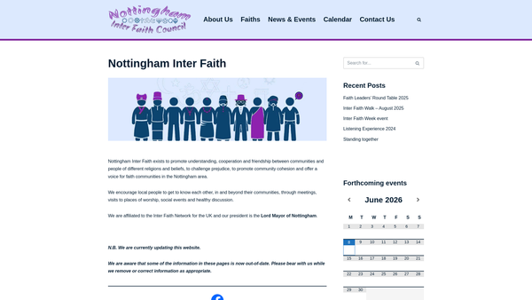 Screenshot of the Nottingham Inter Faith Council website